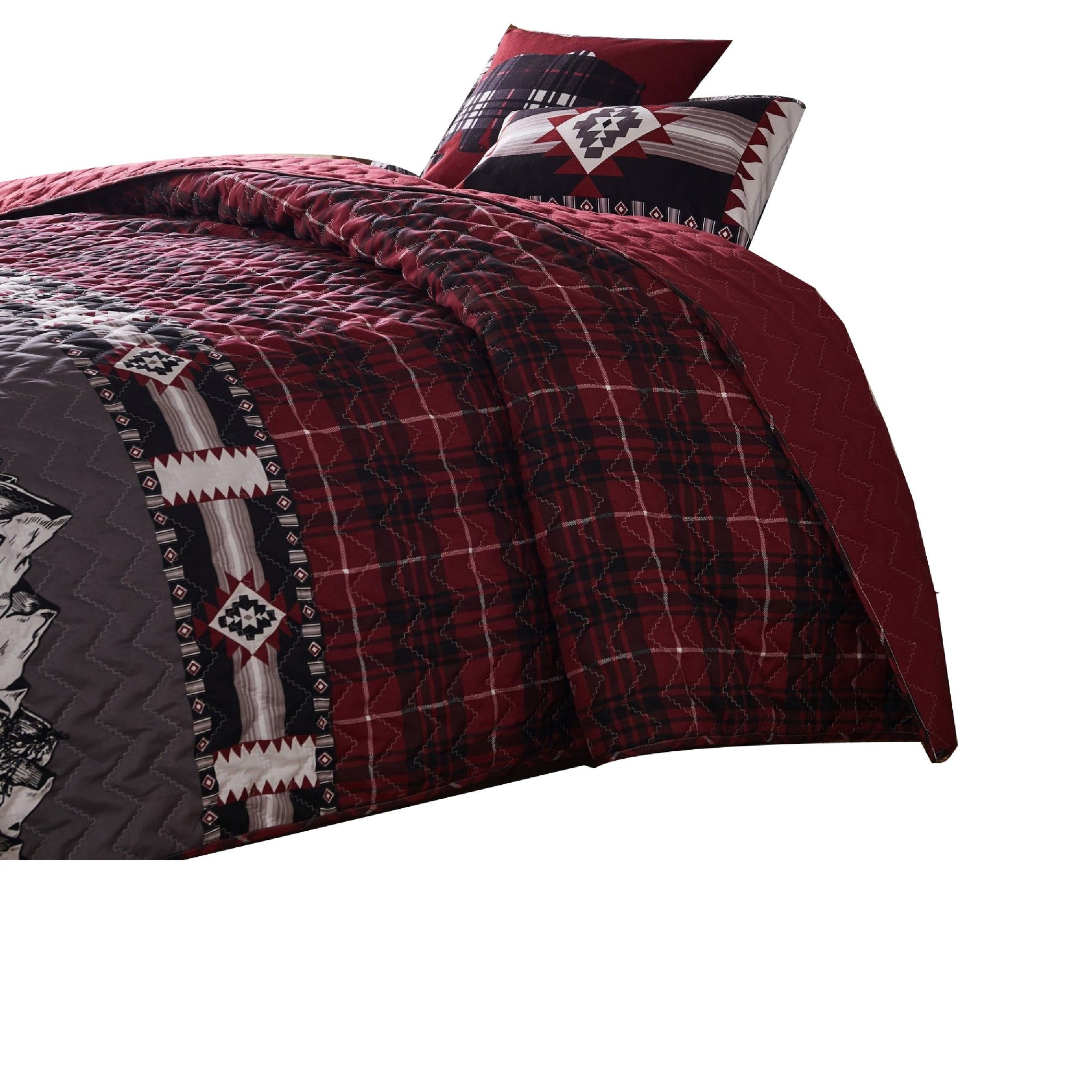 2 Piece Twin Quilt Set with Bear and Plaid