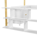 Full Size Wood Loft Bed With Built In Storage Cabinet And Cubes, Foldable Desk, White White Solid Wood Mdf