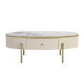 Modern Oval Coffee Table With 2 Large Drawers Storage Accent Table Off White Mdf