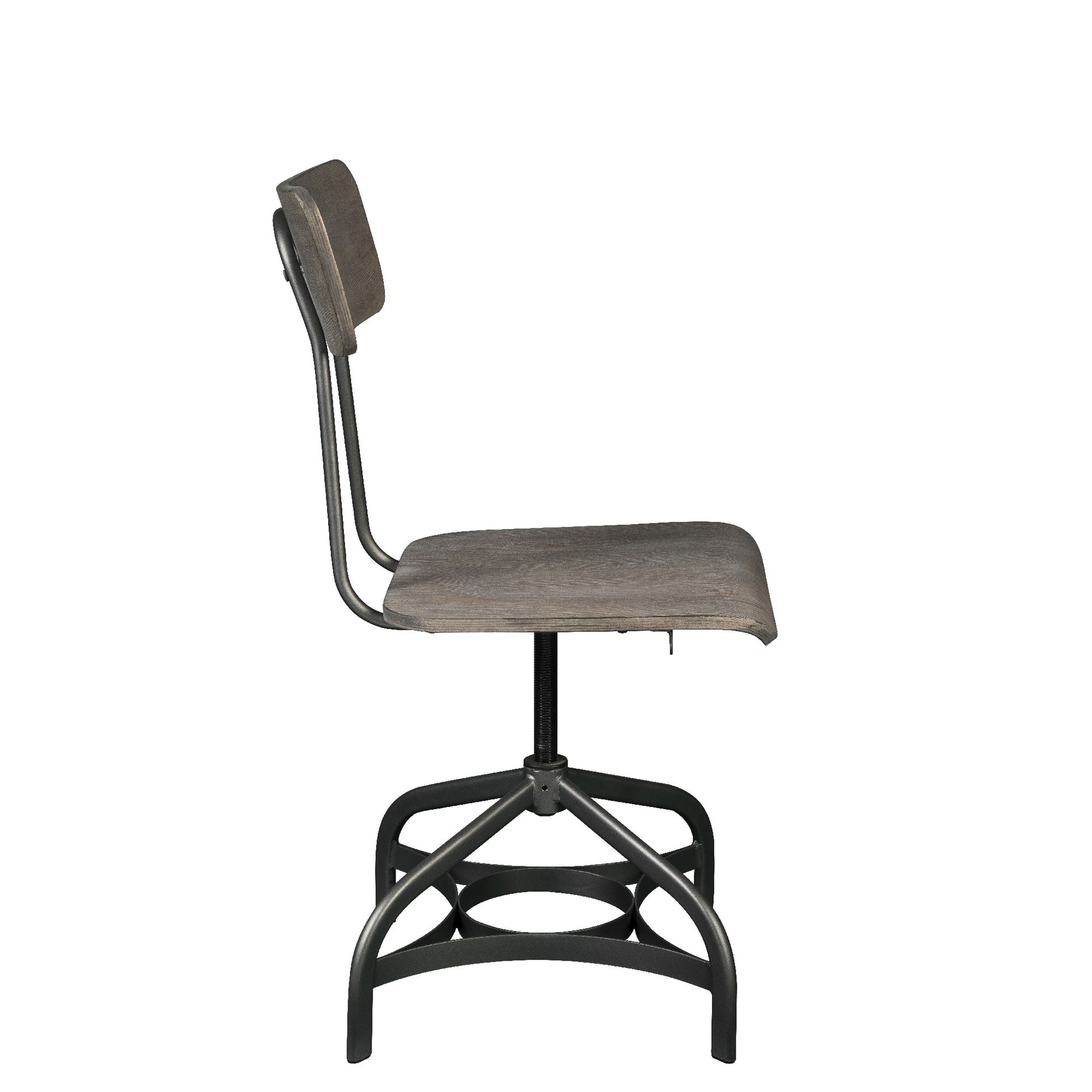 Metal Adjustable Side Chairs With Wooden Swivelling Seats And Open Backrest, Gray, Set Of Two Gray Wood Metal