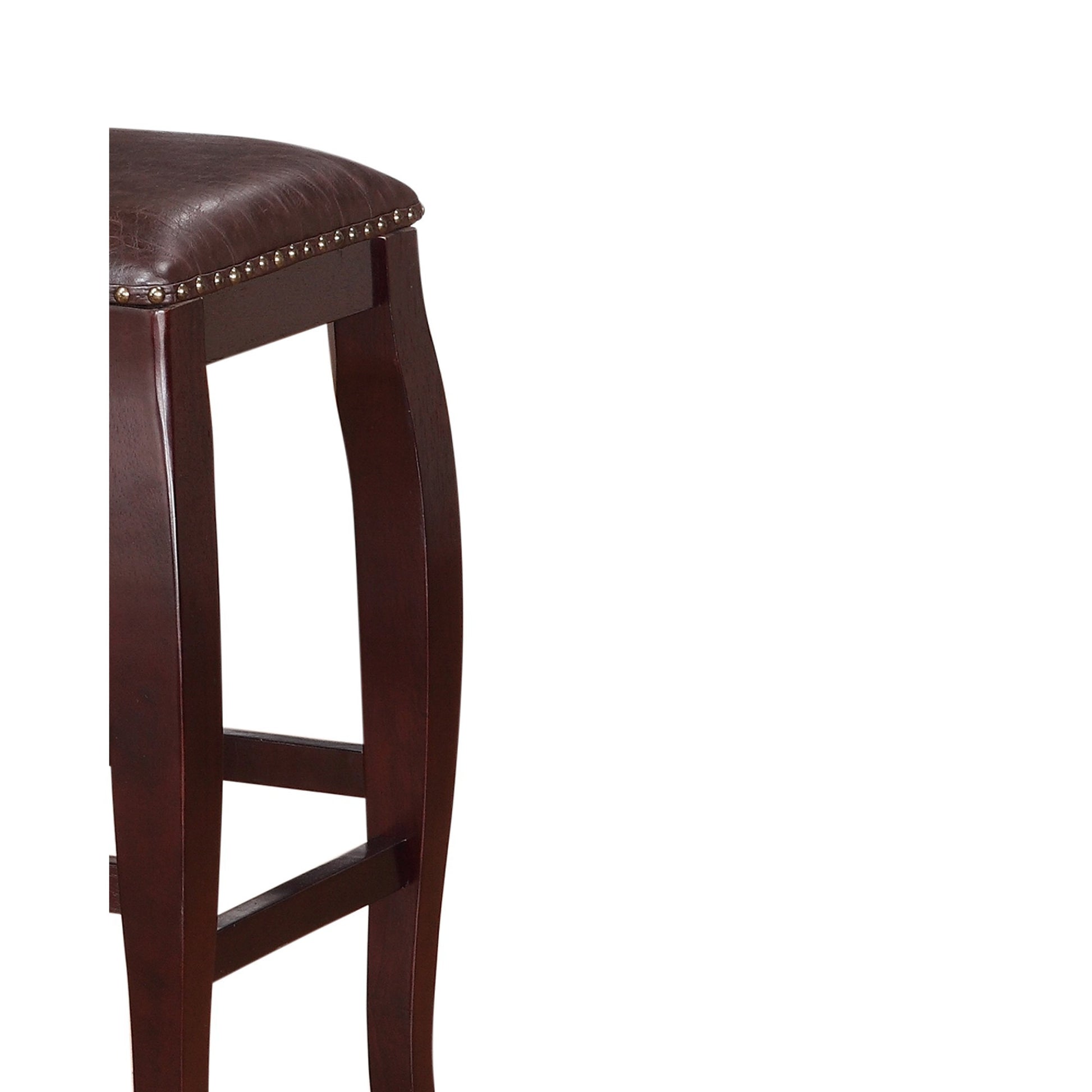 Wooden Bar Stool With Cushioned Seat And Trim Edge, Brown Brown Wood Fabric