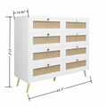 White Color 8 Drawers Chest Of Drawers With Rattan Drawer Face Golden Legs And Handles White White Bedroom Rosewood Wood Rattan