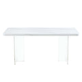 Modern Minimalist White Dining Table, Striped Mdf Tabletop, Acrylic Table Legs. Computer Desk. Dining Table. Suitable For Restaurants, Living Rooms, And Kitchens. F 1298 White Mdf