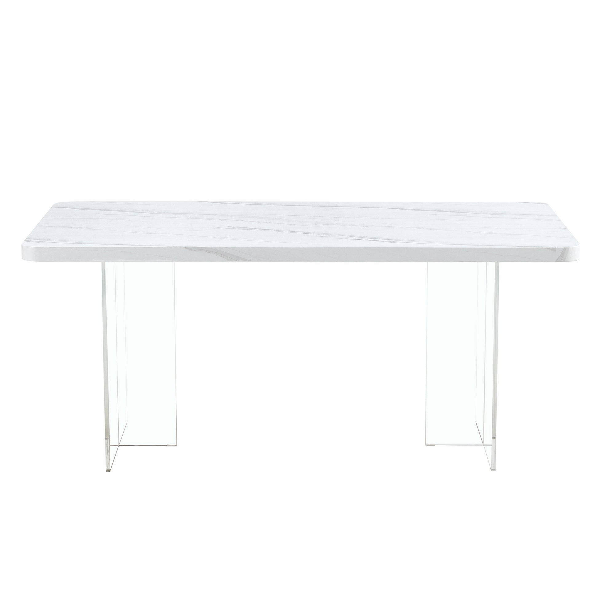 Modern Minimalist White Dining Table, Striped Mdf Tabletop, Acrylic Table Legs. Computer Desk. Dining Table. Suitable For Restaurants, Living Rooms, And Kitchens. F 1298 White Mdf