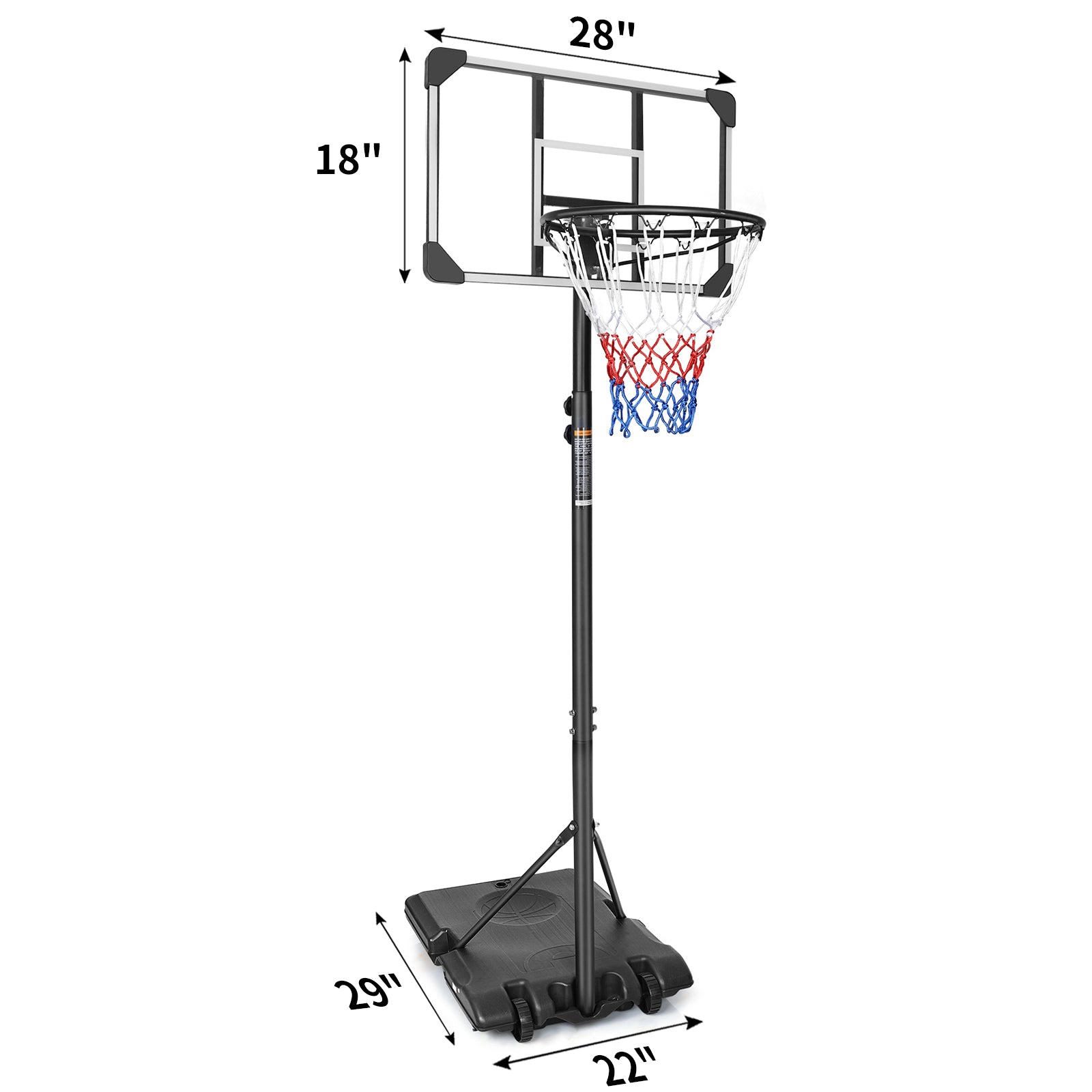 Portable Basketball Goal System With Stable Base And Wheels, Use For Indoor Outdoor Teenagers Youth Height Adjustable 5.6 To 7Ft Basketball Hoop 28 Inch Backboard Transparent Sporty Iron