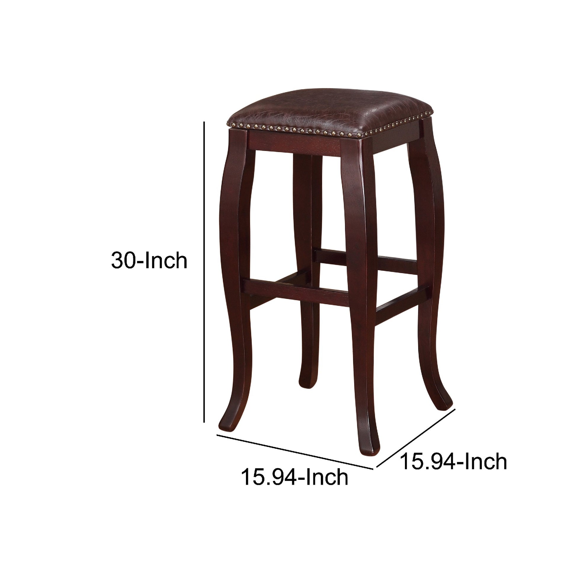 Wooden Bar Stool With Cushioned Seat And Trim Edge, Brown Brown Wood Fabric