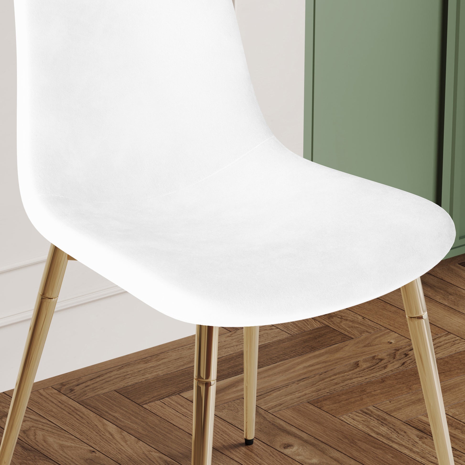 Fabric Dining Chairs Set Of 4, Upholstered Armless Accent Chairs, Classical Appearance And Metal Legs White Fabric