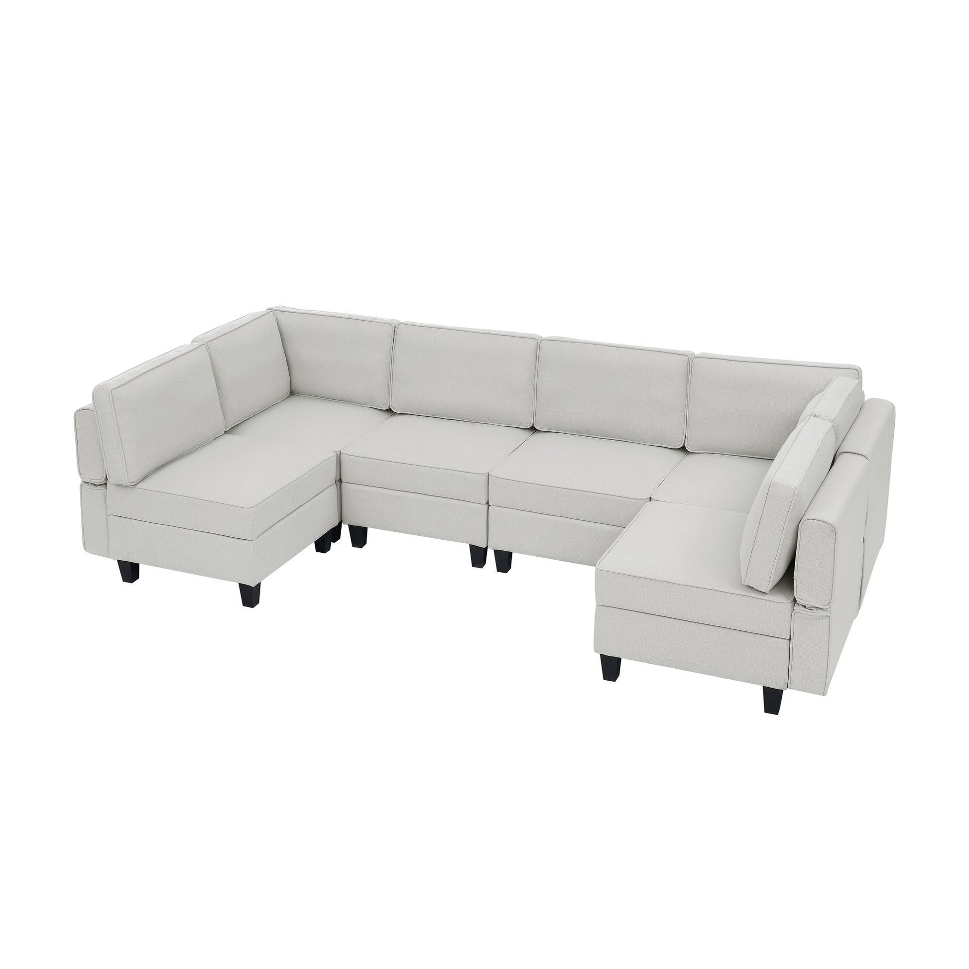 110.2"*78.7" Linen Modular Sectional Sofa,U Shaped Couch With Adjustable Armrests And Backrests,6 Seat Reversible Sofa Bed With Storage Seats For Living Room, Apartment,Grey White Color Gray White Matte Linen Wood Primary Living Space Medium Soft Cushion