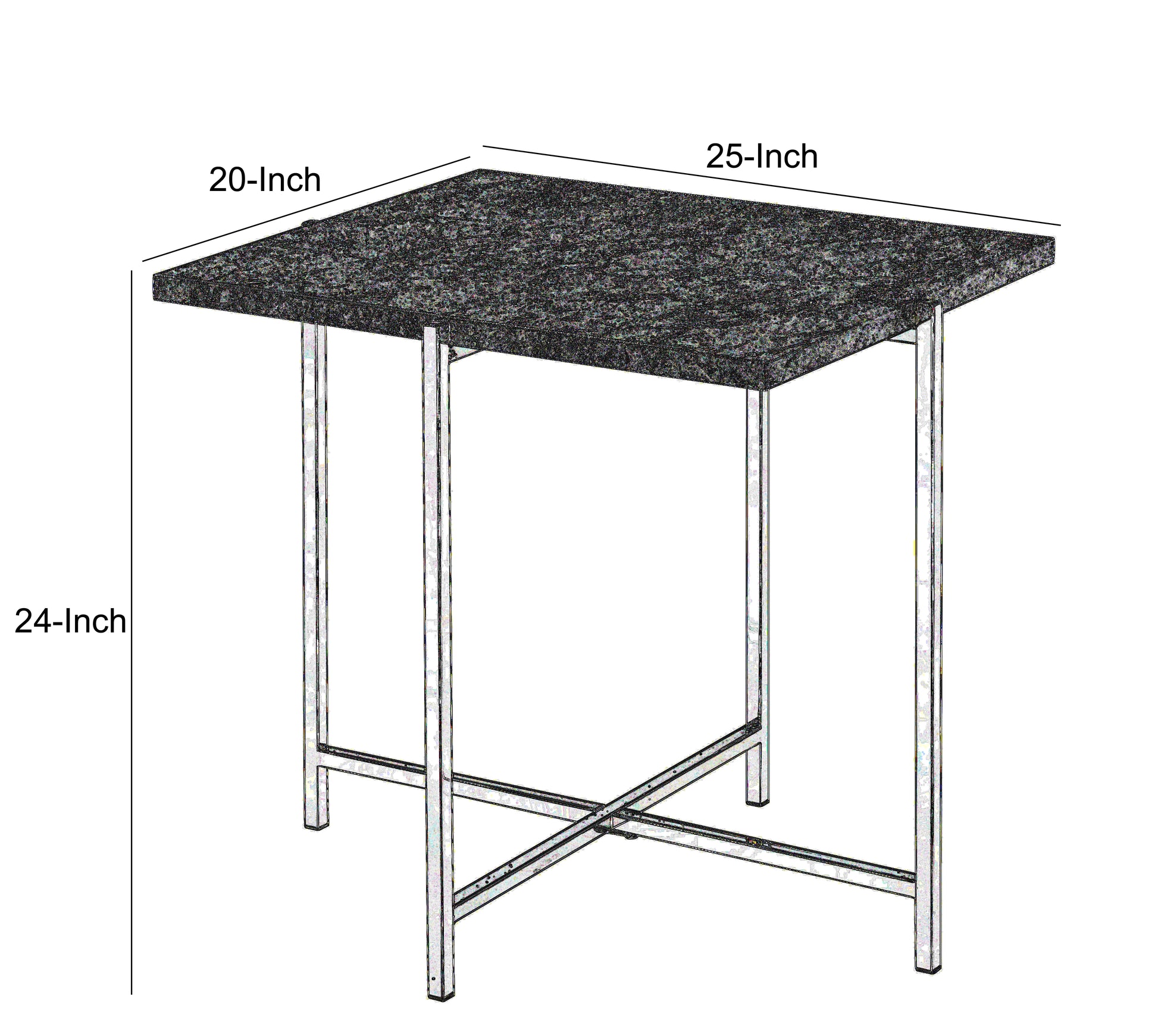 Contemporary Marble Top End Table With Trestle Basegray And Silver Gray Silver Marble Metal