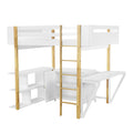 Full Size Wood Loft Bed With Built In Storage Cabinet And Cubes, Foldable Desk, White White Solid Wood Mdf