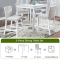 5 Piece Counter Height Table Set, Wooden Kitchen Table Set With Square Table And 4 Upholstered Chairs, Counter Height Dining Table With Crystal Decoration And Chair Set For Kitchen, Dining Room,White Beige White Seats 4 Dining Room 4 Leg Square Dining