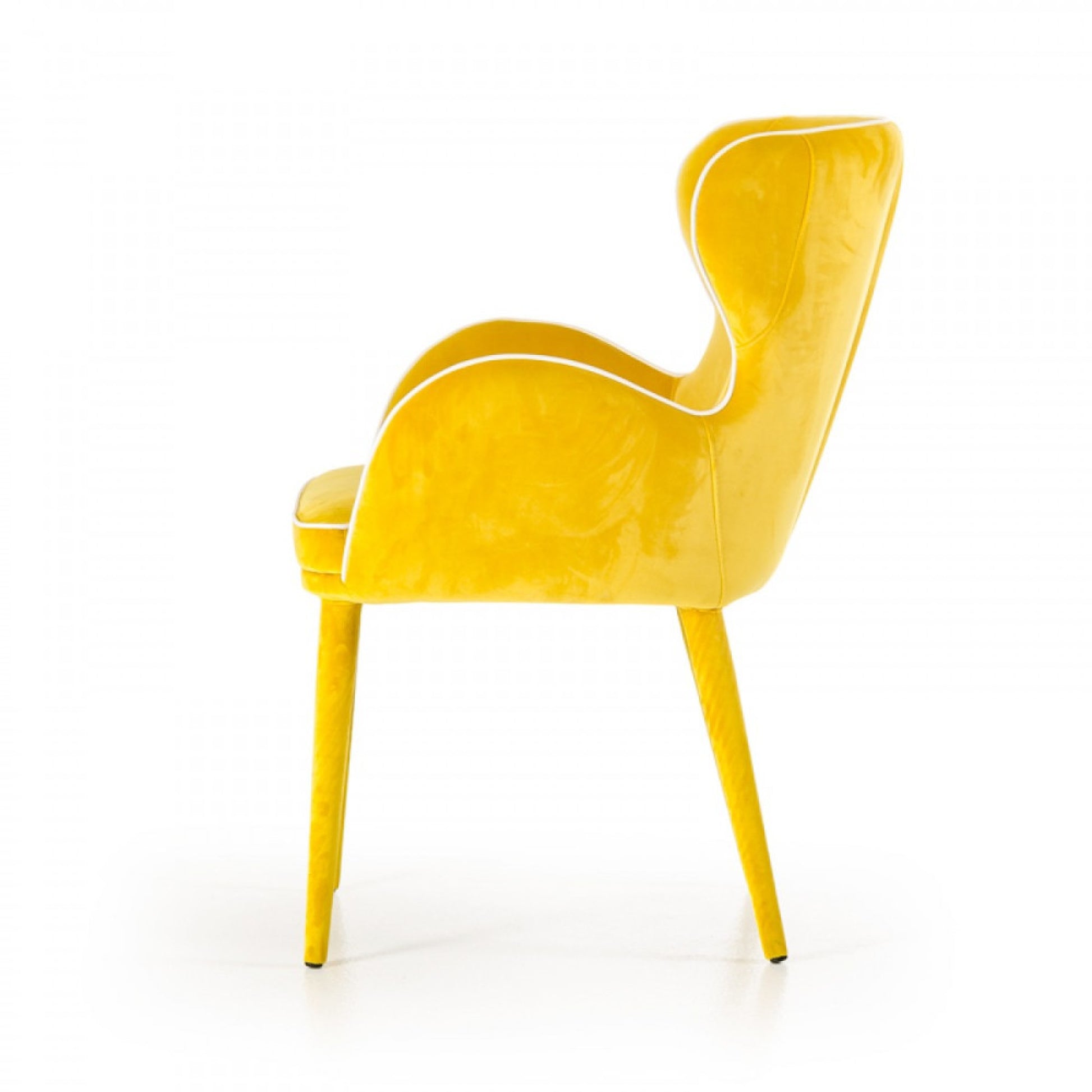 33 Inch Wingback Dining Chair With High Curvy Arms, Yellow Fabric Yellow Fabric Metal