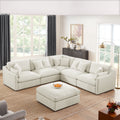 6 Seats Modular L Shaped Sectional Sofa With Ottoman,10 Pillows, Oversized Upholstered Couch W Removabled Down Filled Seat Cushion For Living Room, Chenille Beige Beige Chenille Wood Primary Living Space Soft Pillow Back Eucalyptus Square Arms Foam