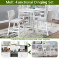 5 Piece Counter Height Table Set, Wooden Kitchen Table Set With Square Table And 4 Upholstered Chairs, Counter Height Dining Table With Crystal Decoration And Chair Set For Kitchen, Dining Room,White Beige White Seats 4 Dining Room 4 Leg Square Dining