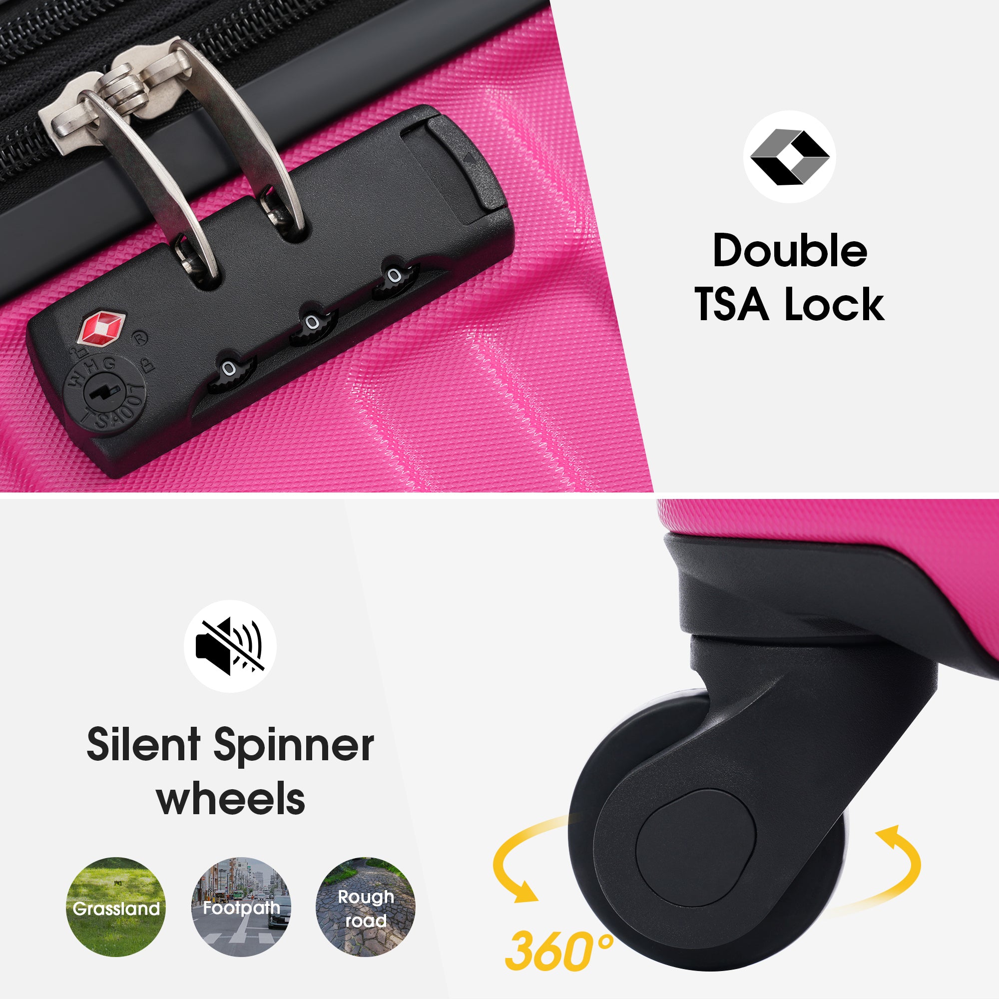 Merax Luggage with TSA Lock Spinner Wheels Hardside pink-abs
