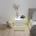 White Color High Glossy 2 Drawers Bedside Table With Rgb Led Light Nightstand With Bluetooth Control White White 2 Drawers Bedroom Drawers Lacquer Melamine