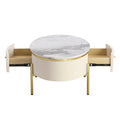 Modern Oval Coffee Table With 2 Large Drawers Storage Accent Table Off White Mdf