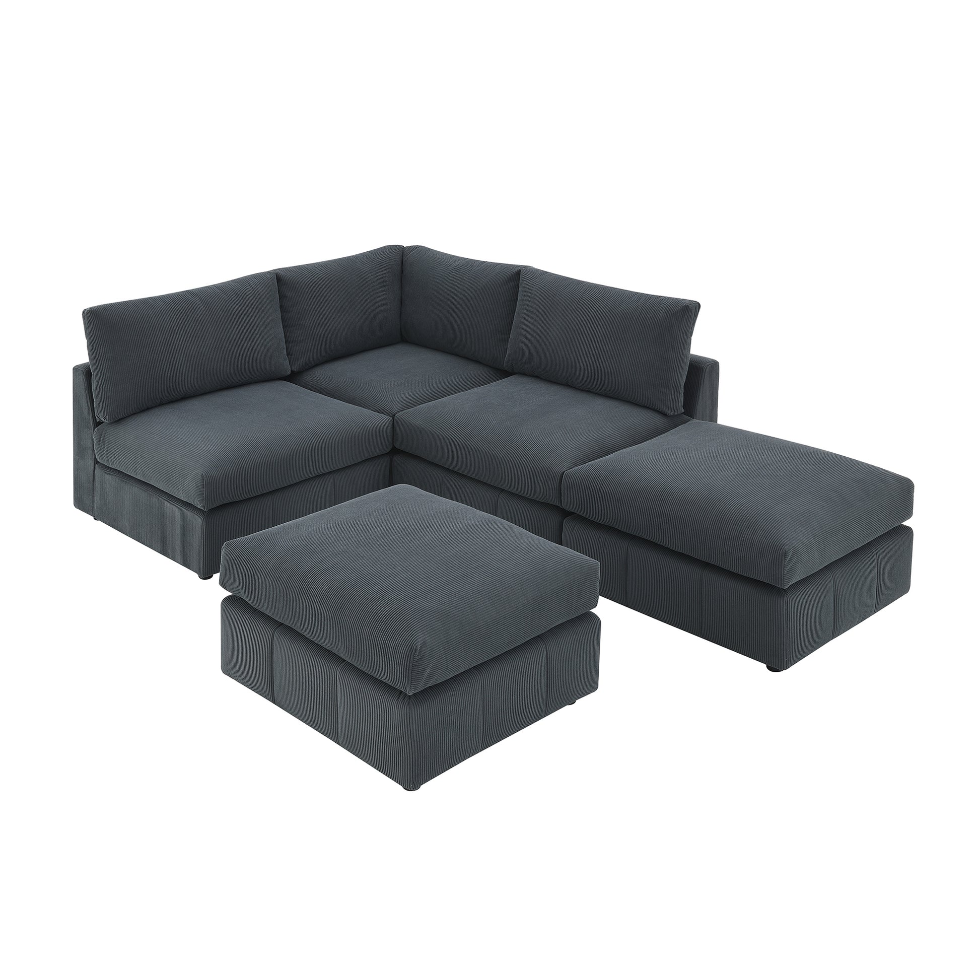 93"Modern Sectional Sofa With Vertical Stripes,5 Seat Armless Couch Set With Convertible Ottomans,Various Combinations,L Shape Indoor Furniture For Living Room,Apartment, 2 Colors Dark Grey Corduroy 5 Seat