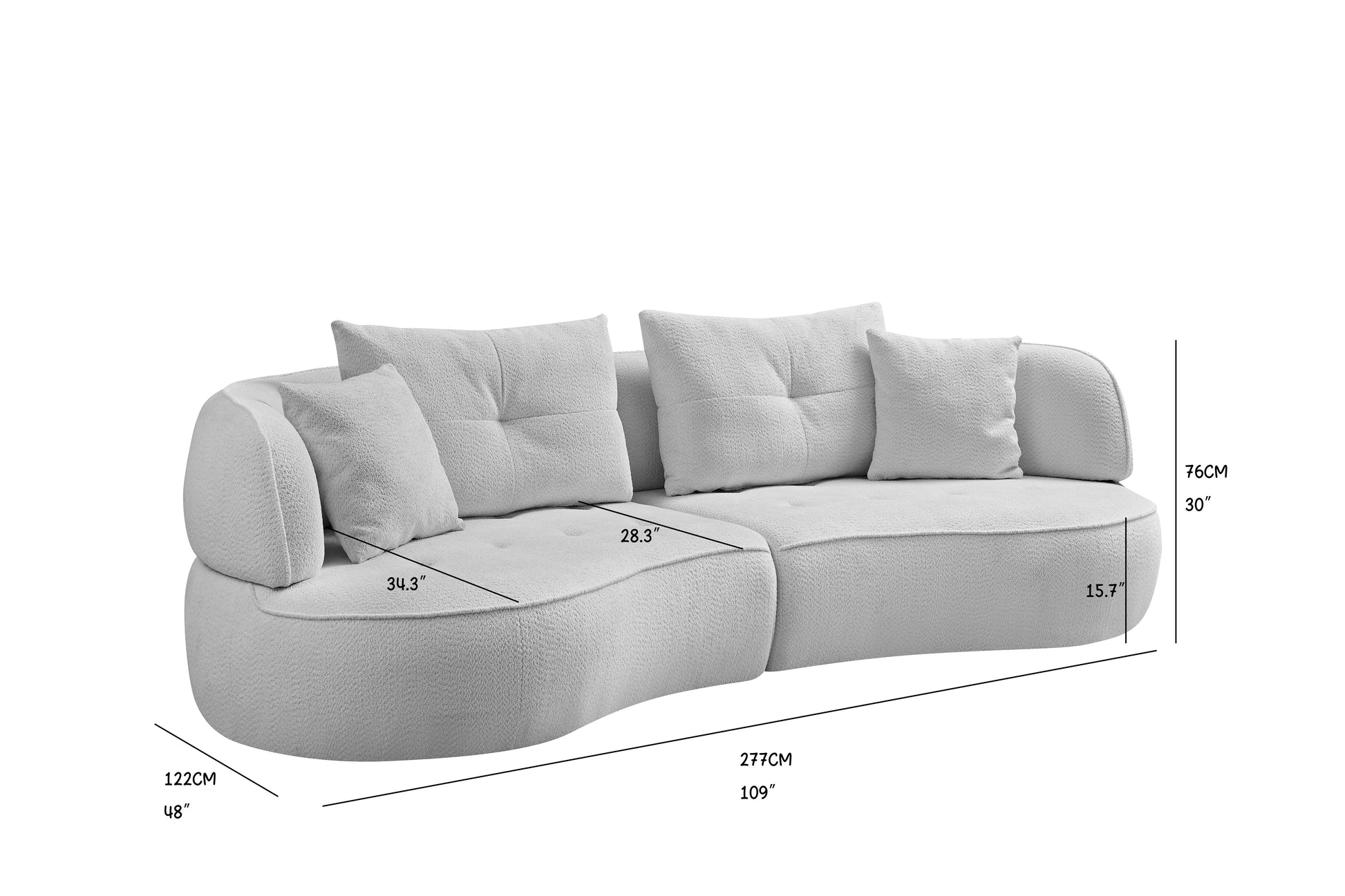 Wks7W White, 4 Seat Modular Sofa, Durable Fabric, Solid Wood Frame, High Density Sponge Cushion, 4 Pillows White Fabric 4 Seat