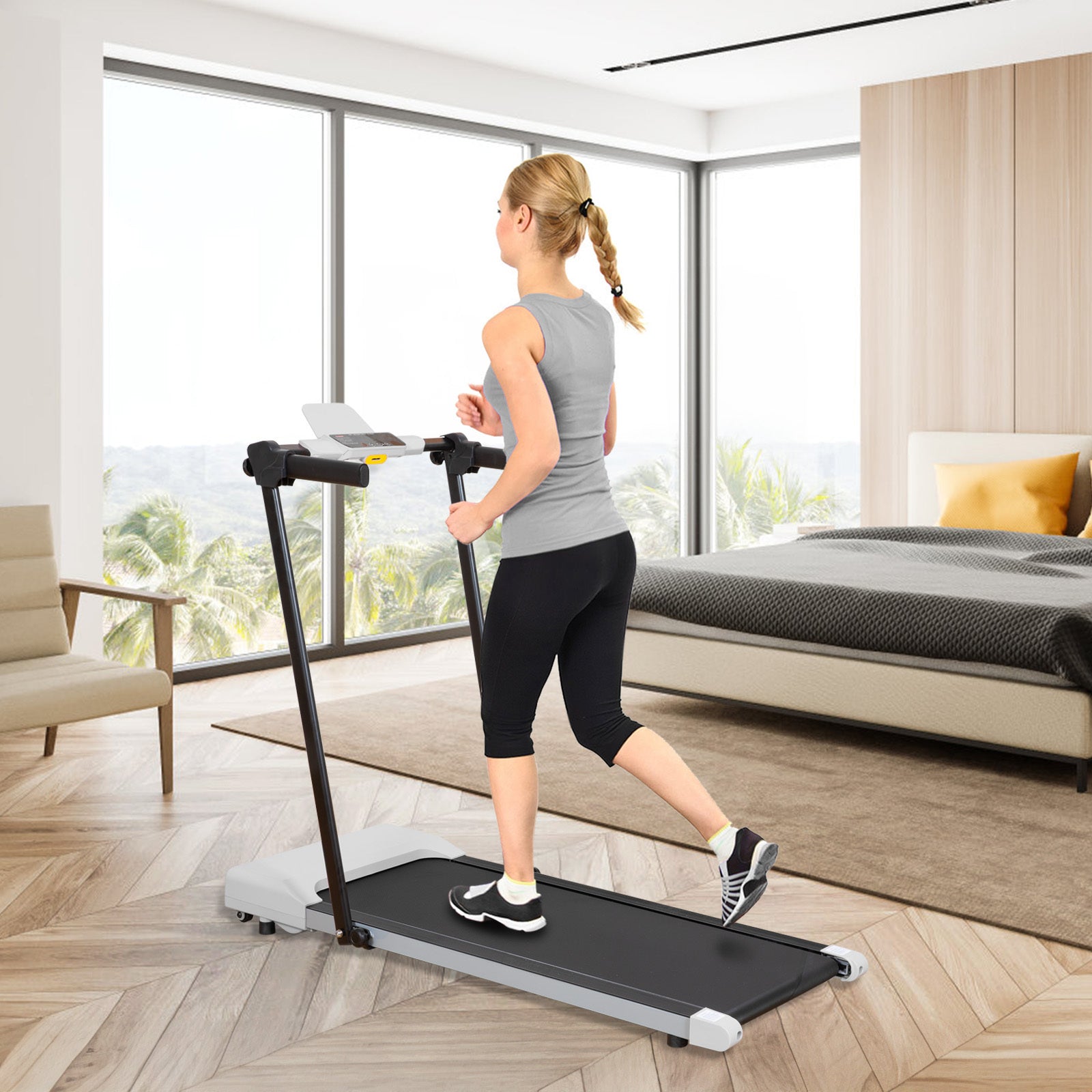 Treadmills for Home, Treadmill with LED for Walking & grey-iron
