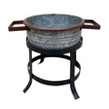 21, 18, And 16 Inch 3 Piece Round Tub Metal Planter Set With Stand In Galvanized Gray And Black Iron Black Gray Iron