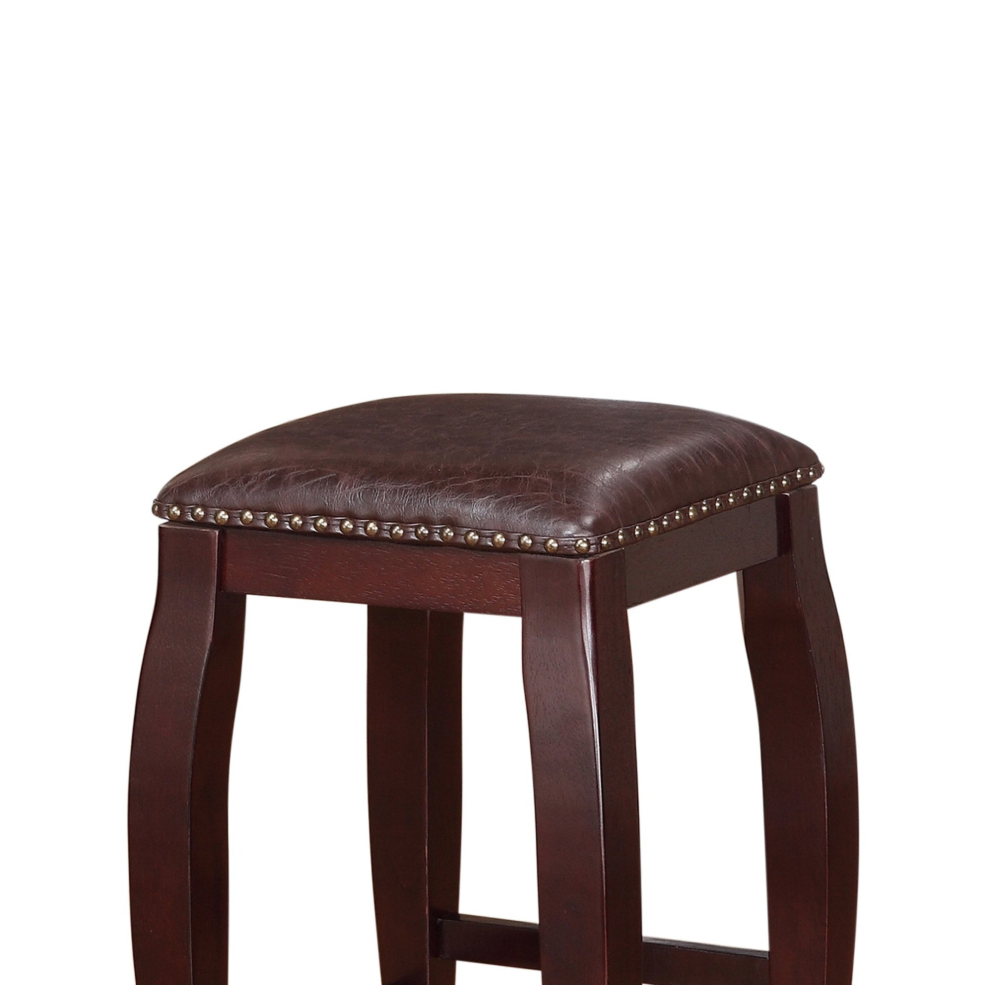 Wooden Bar Stool With Cushioned Seat And Trim Edge, Brown Brown Wood Fabric