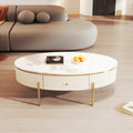 Modern Oval Coffee Table With 2 Large Drawers Storage Accent Table Off White Mdf