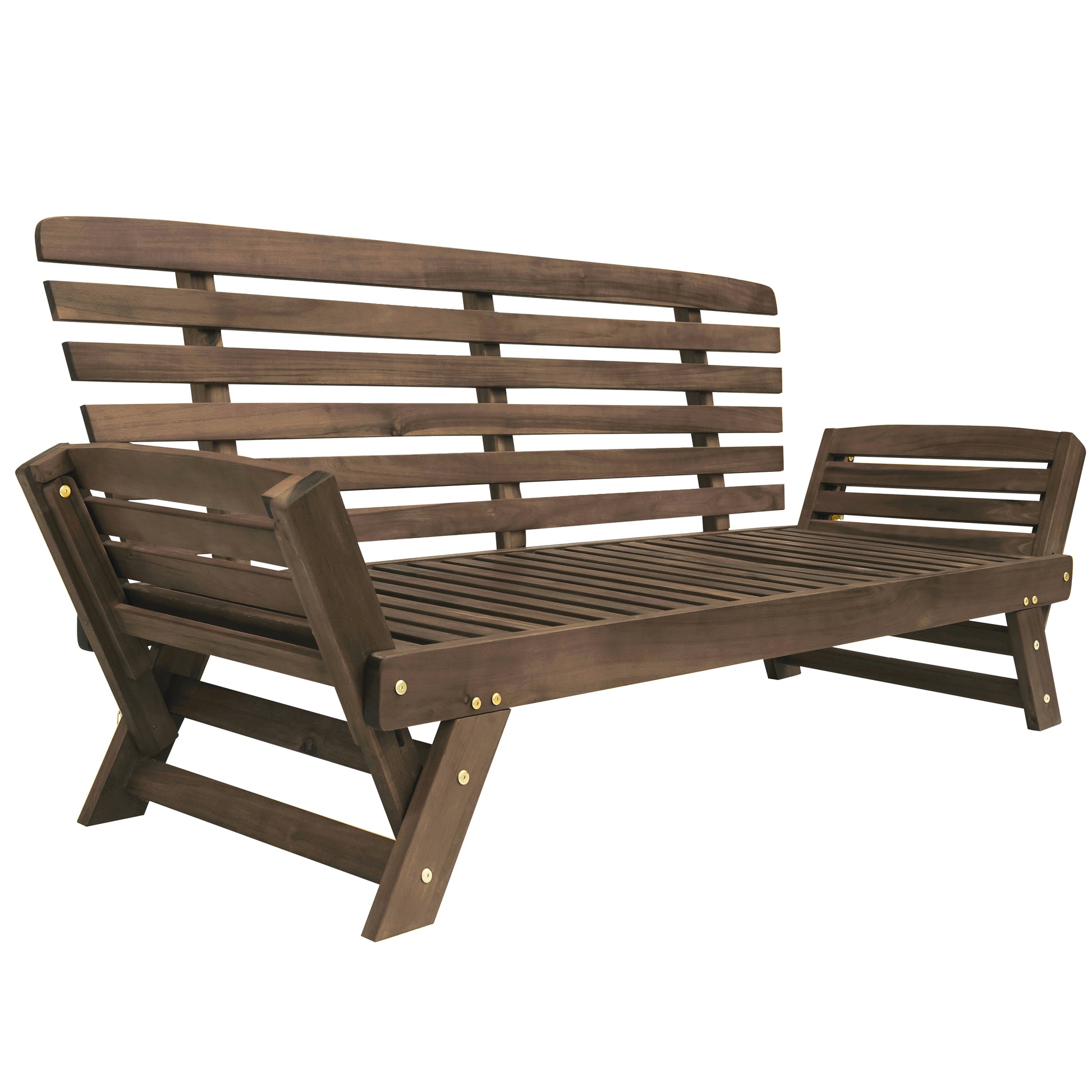 Outdoor Adjustable Patio Wooden Daybed Sofa Chaise Lounge With Cushions For Small Places, Brown Finish Gray Cushion Yes Complete Patio Set Gray Water Resistant Frame Water Resistant Cushion Garden & Outdoor Casual Sofa Seating Groups Foam Solid Wood