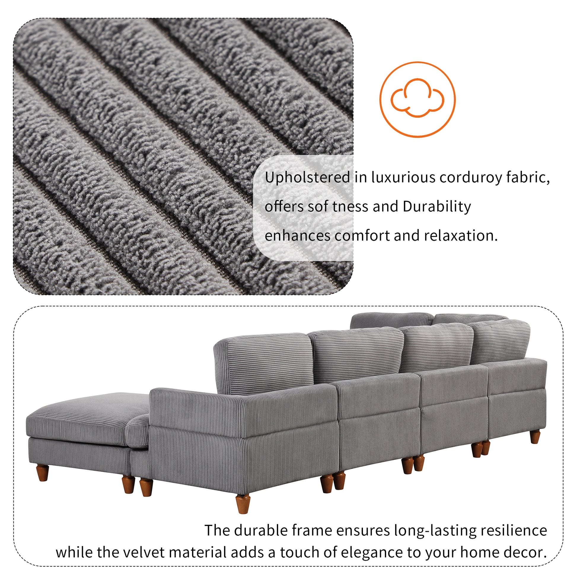 Modular Sectional Sofa With Ottoman L Shaped Corner Sectional For Living Room, Office, Spacious Space Same Sku: Wy000336Aae Gray Polyester Wood Primary Living Space Polyester 6 Seat