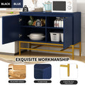 Minimalist & Luxury Cabinet Two Door Sideboard With Gold Metal Legs For Living Room, Dining Room Navy Navy Particle Board