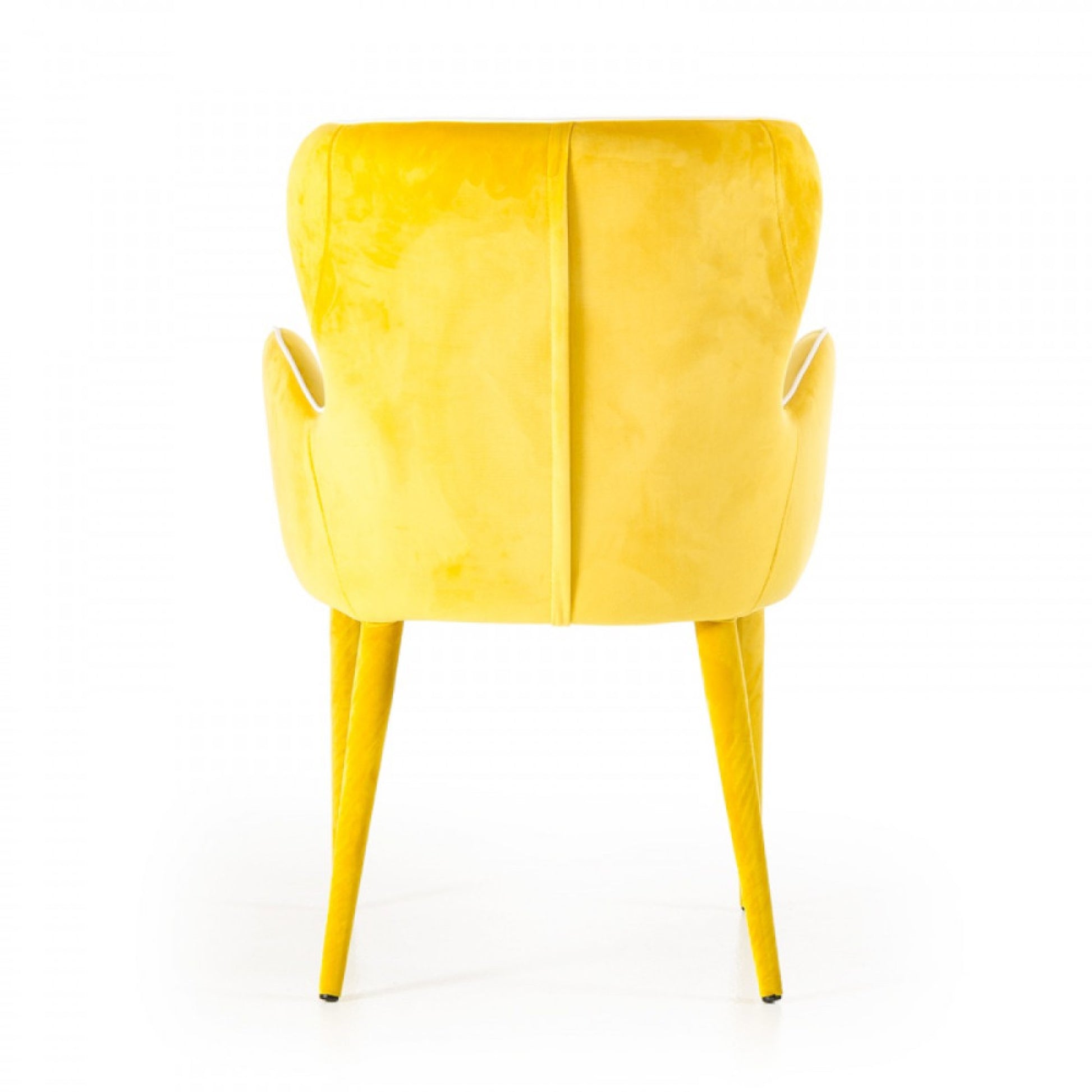 33 Inch Wingback Dining Chair With High Curvy Arms, Yellow Fabric Yellow Fabric Metal