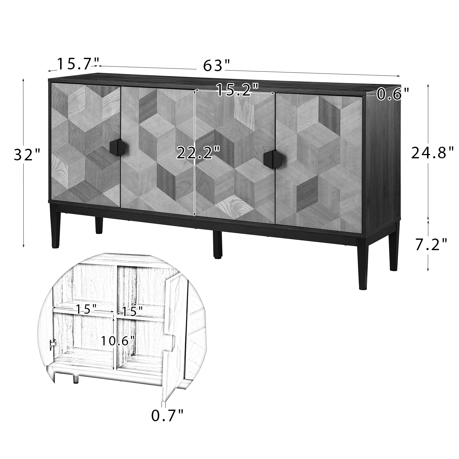 Kanan 63"Wide 4 Door Sideboard BLACK black-wood