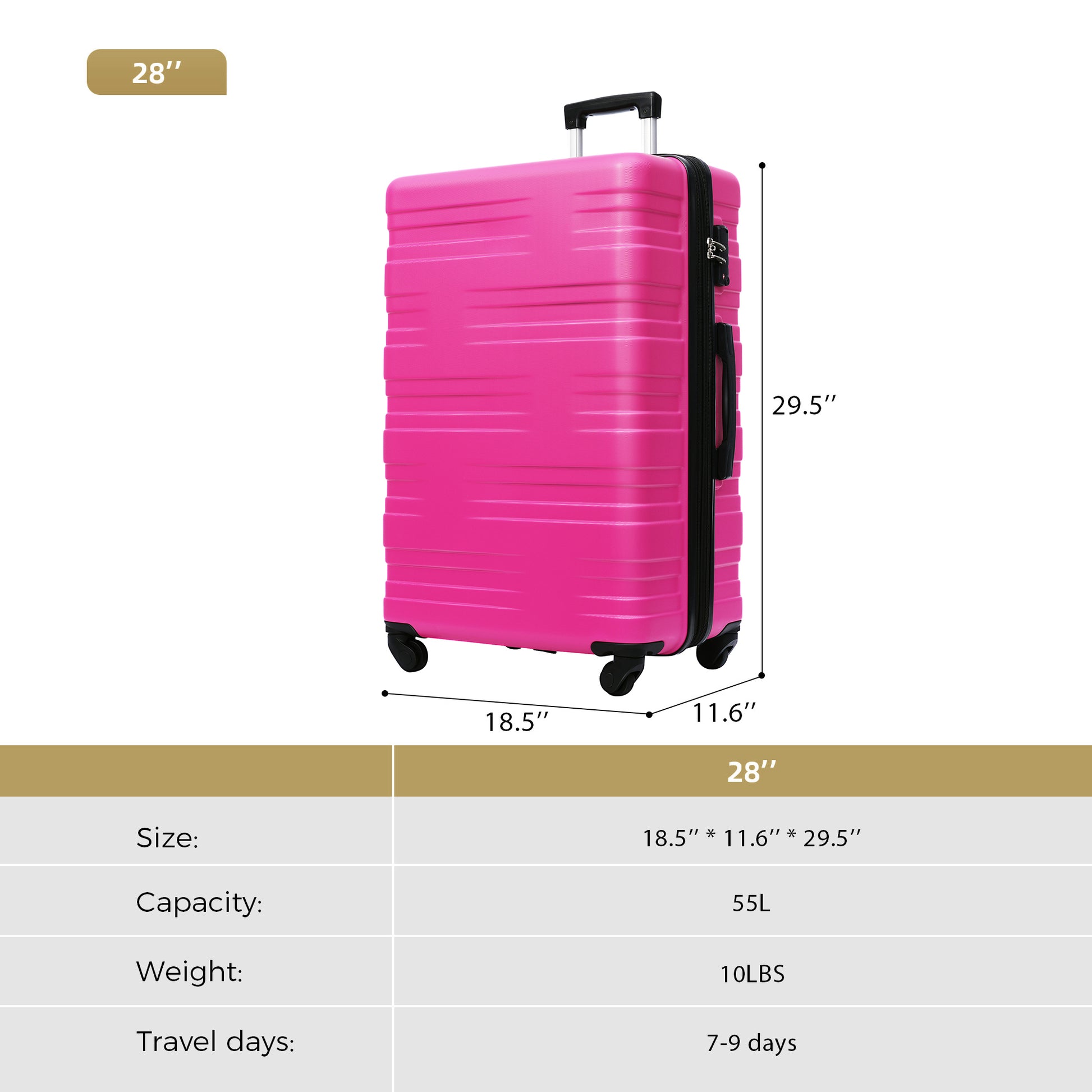 Luggage With Tsa Lock Spinner Wheels Hardside Expandable Luggage Travel Suitcase Check In Luggage Abs 28" Pink Abs