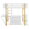 Full Size Wood Loft Bed With Built In Storage Cabinet And Cubes, Foldable Desk, White White Solid Wood Mdf