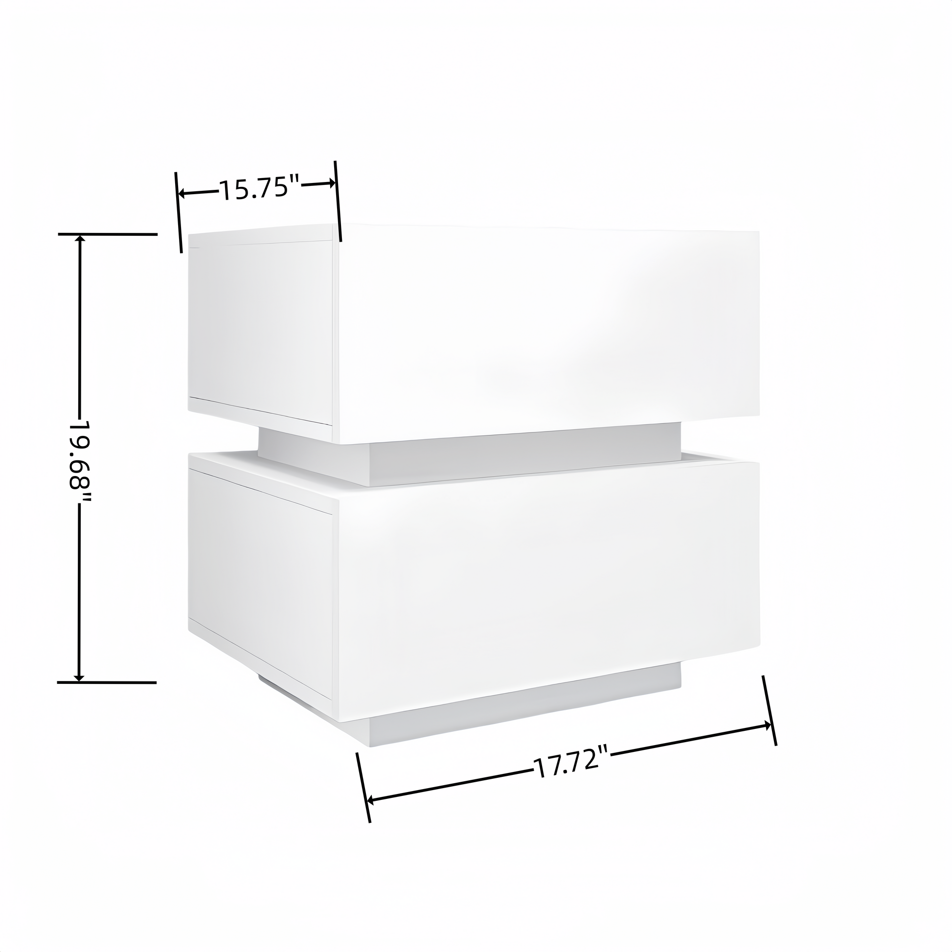 White Color High Glossy 2 Drawers Bedside Table With Rgb Led Light Nightstand With Bluetooth Control White White 2 Drawers Bedroom Drawers Lacquer Melamine