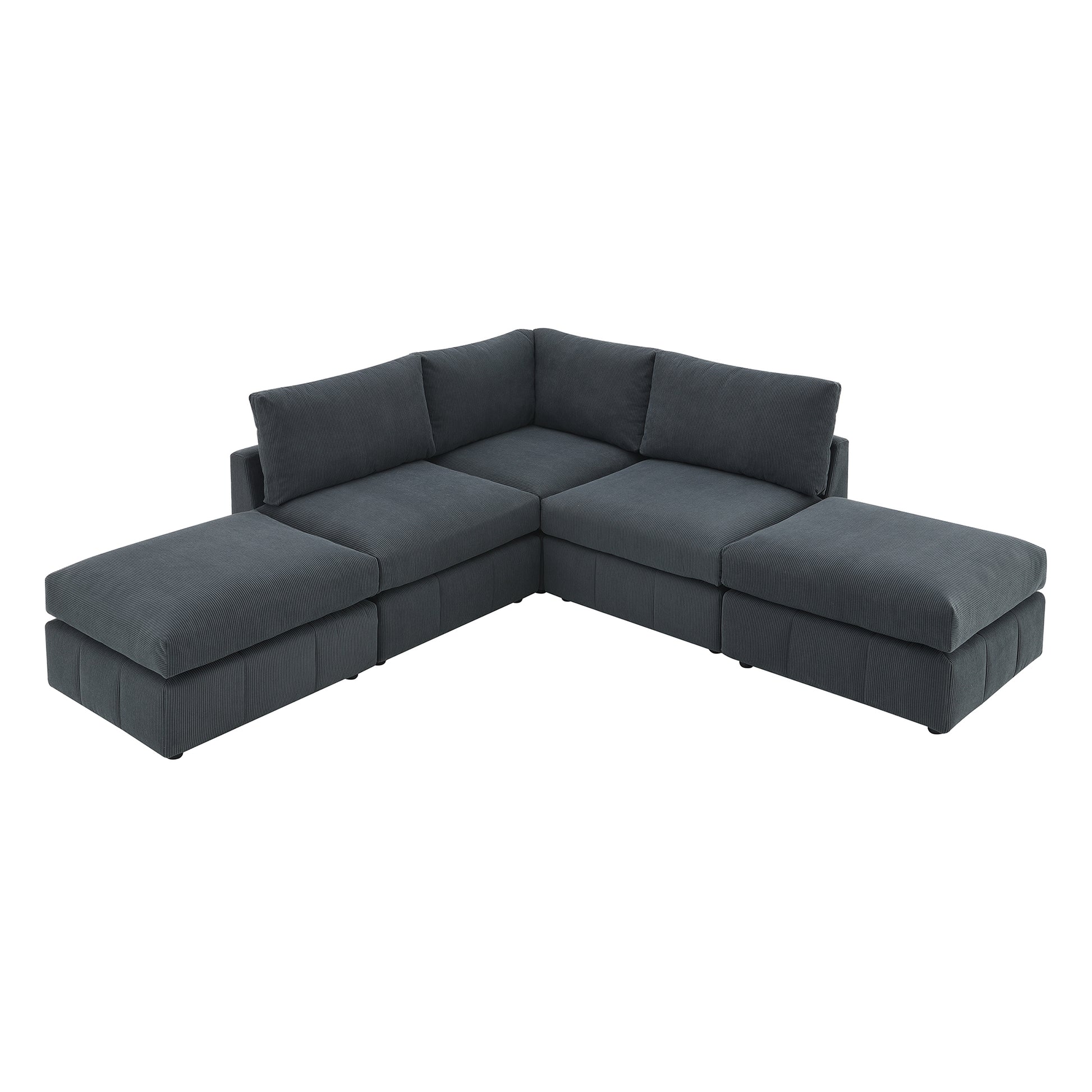 93"Modern Sectional Sofa With Vertical Stripes,5 Seat Armless Couch Set With Convertible Ottomans,Various Combinations,L Shape Indoor Furniture For Living Room,Apartment, 2 Colors Dark Grey Corduroy 5 Seat