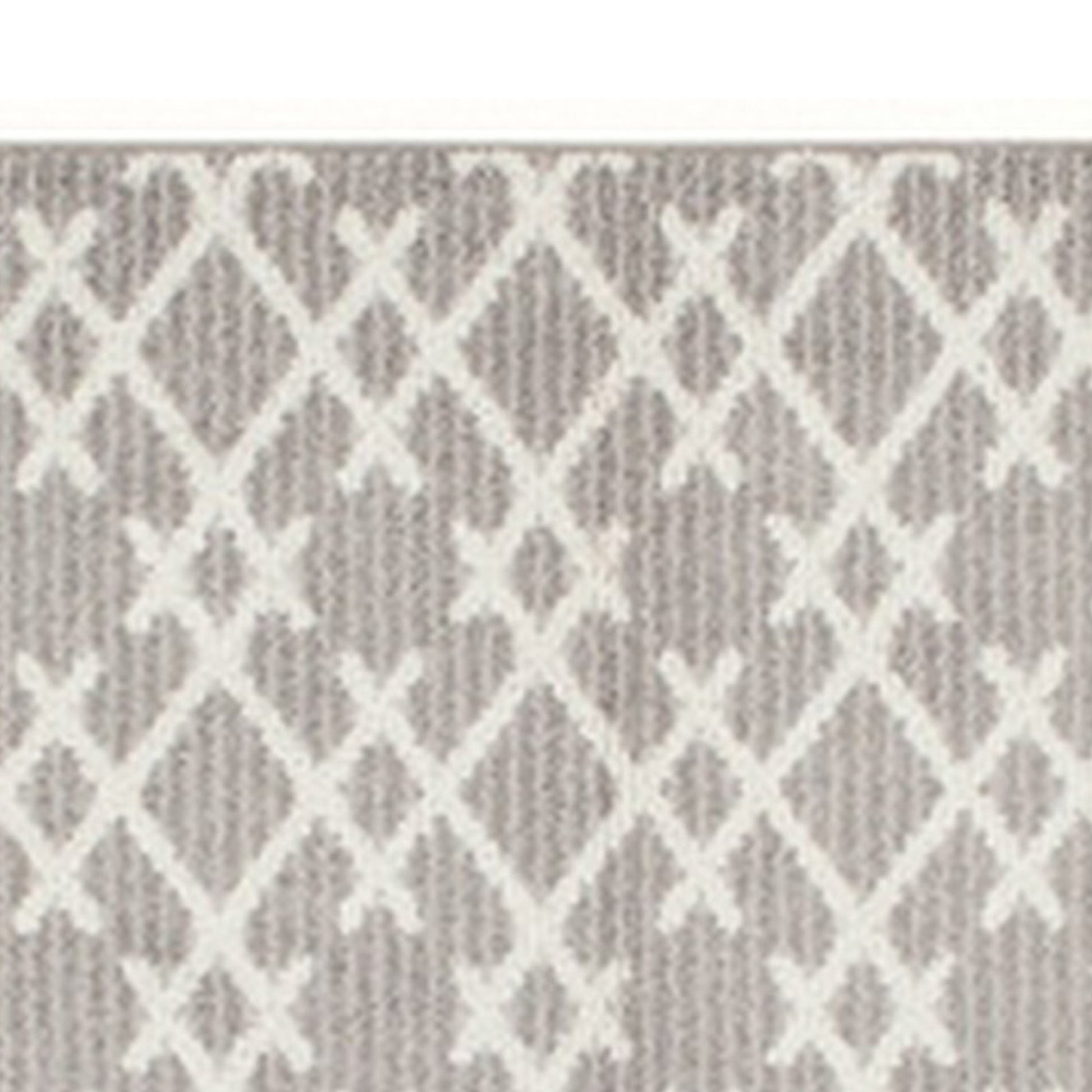 5 X 7 Fabric Floor Area Rug, Diamond, Symmetrical, Medium, Gray, Ivory Off White Gray Fabric