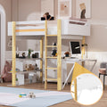 Full Size Wood Loft Bed With Built In Storage Cabinet And Cubes, Foldable Desk, White White Solid Wood Mdf