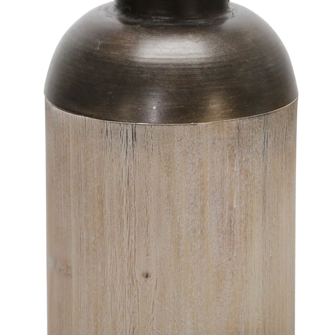 15 Inch Metal Jar With Wooden Accent And Flared Opening,Black And Brown Black Brown Wood Metal