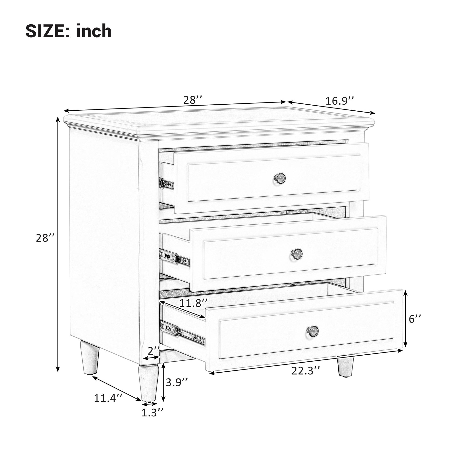 3 Drawer Nightstand Storage Wood Cabinet As Same As Wf297663Aak White 3 Drawers Mdf