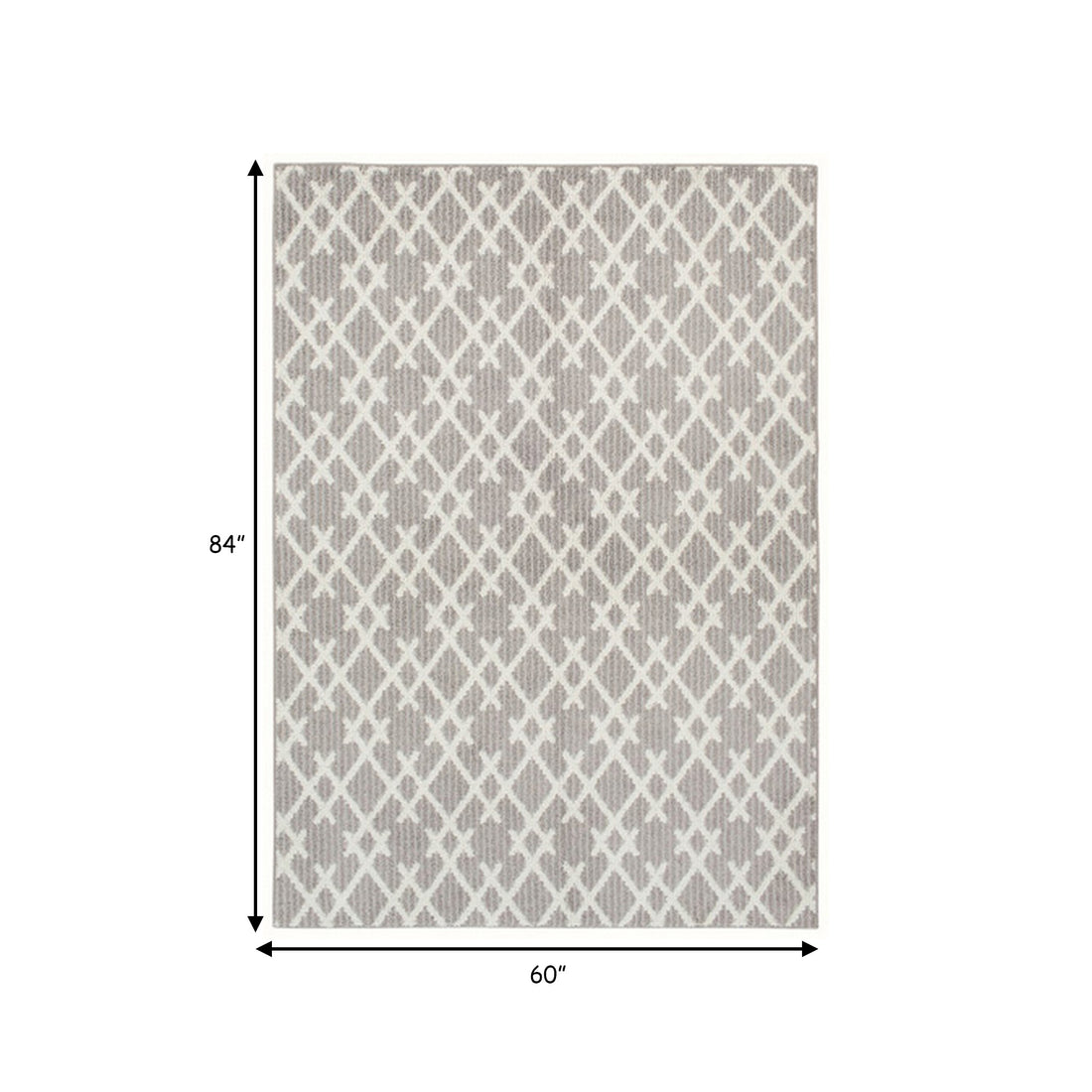 5 X 7 Fabric Floor Area Rug, Diamond, Symmetrical, Medium, Gray, Ivory Off White Gray Fabric