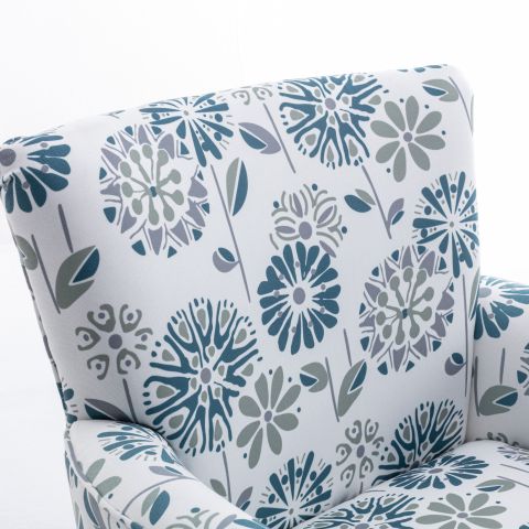 Armchair Modern Accent Sofa With Linen Surface,Leisure Chair With Solid Wood Feet For Living Room Bedroom Studio,White Blue White Line Primary Living Space Modern Upholstered Linen