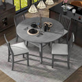 5 Piece Counter Height Dining Table Set In 2 Table Sizes With 4 Folding Leaves And 4 Upholstered Chairs For Dining Room Gray Beige Cushion Upholstered Chair Wood Gray Beige Seats 4 Wood Dining Room Drop Leaf Folding American Traditional,Antique Acacia 4