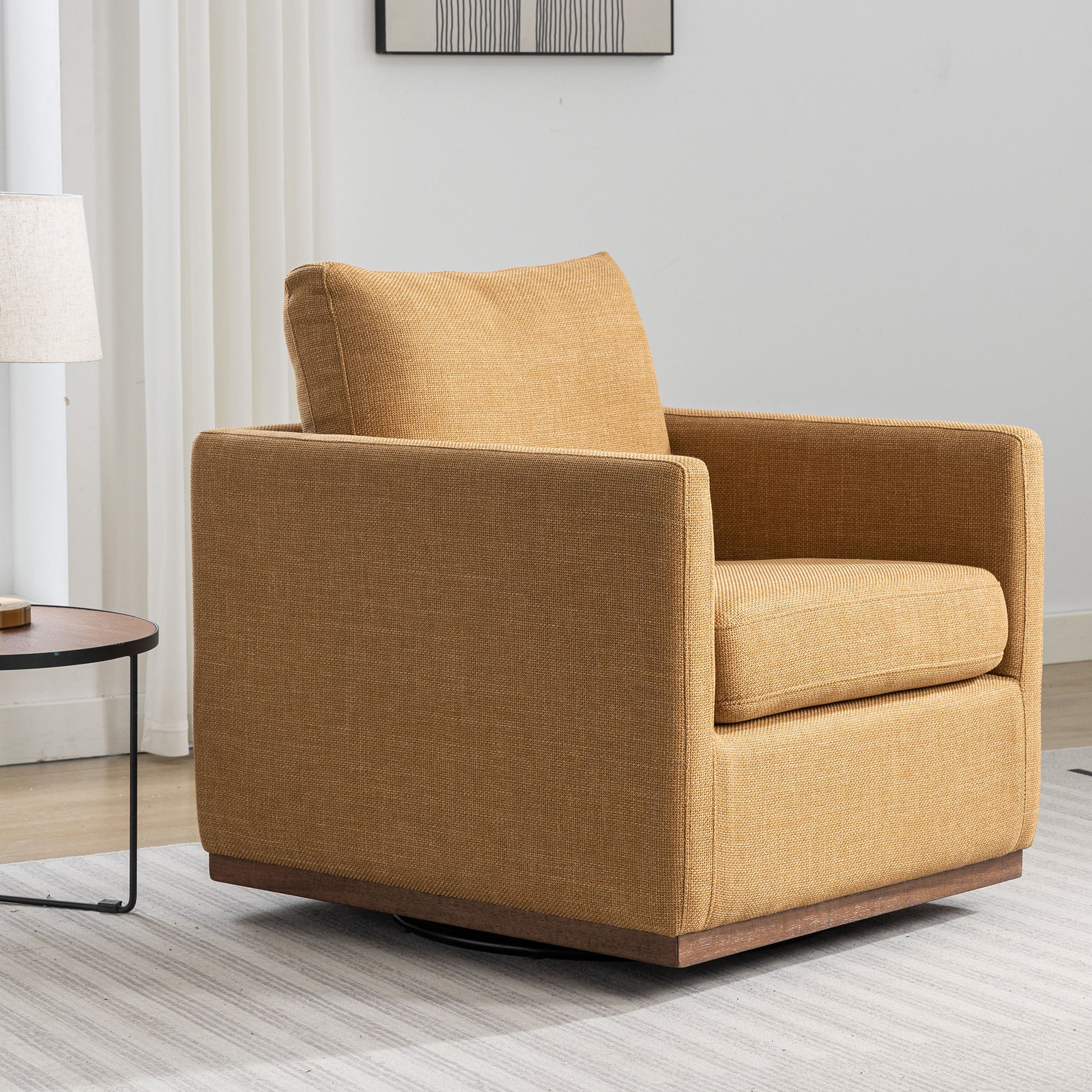 Mid Century Modern Swivel Accent Chair Armchair For Living Room, Bedroom, Guest Room, Office, Mustard Yellow 1 Mustard Yellow Linen