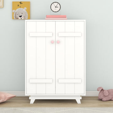 Wooden Wardrobe Cabinet With Hanging Rod, Storage Armoires With Doors ,White White Solid Wood