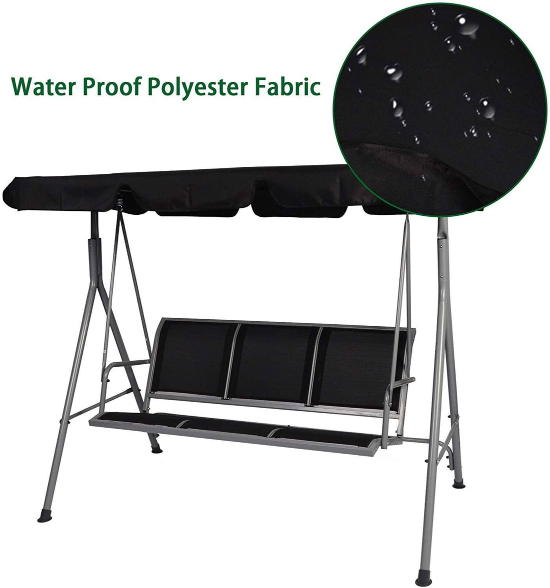 3 Person Outdoor Swing Chair Adjustable Canopy Hammock Seats, Patio Porch Garden Swing, Black Black Metal