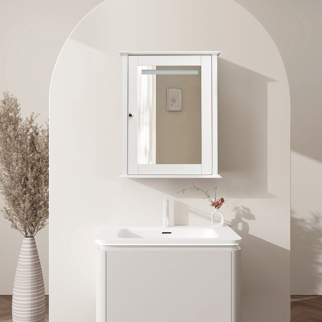 Bathroom Storage Mirror Cabinet Wall Mounted white-1-2-adjustable shelves-bathroom-wall