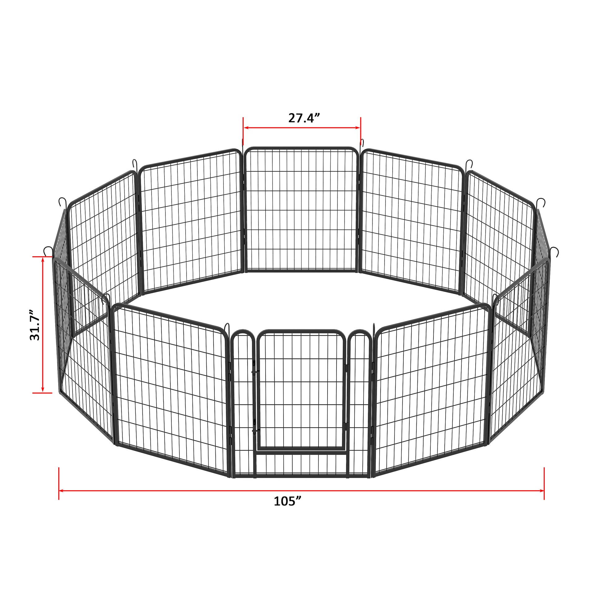 12 Panels Heavy Duty Metal Playpen With Door,31.7"H Dog Fence Pet Exercise Pen For Outdoor Black Metal