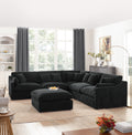 6 Seats Modular L Shaped Sectional Sofa With Ottoman,10 Pillows, Oversized Upholstered Couch W Removabled Down Filled Seat Cushion For Living Room, Chenille Black Black Chenille Wood Primary Living Space Soft Pillow Back Eucalyptus Square Arms Foam