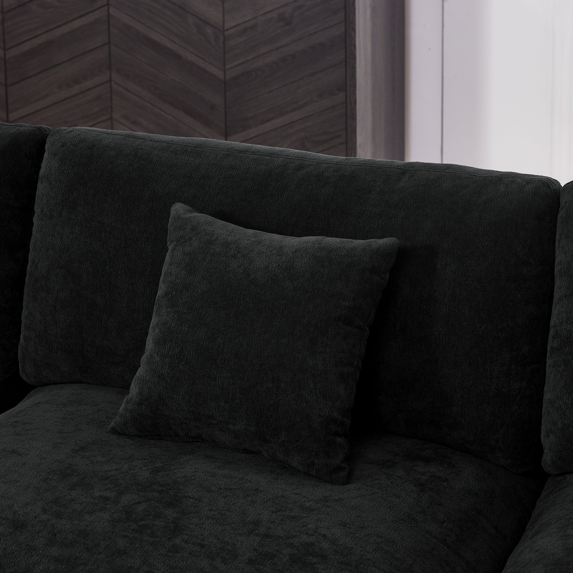 6 Seats Modular L Shaped Sectional Sofa With Ottoman,10 Pillows, Oversized Upholstered Couch W Removabled Down Filled Seat Cushion For Living Room, Chenille Black Black Chenille Wood Primary Living Space Soft Pillow Back Eucalyptus Square Arms Foam